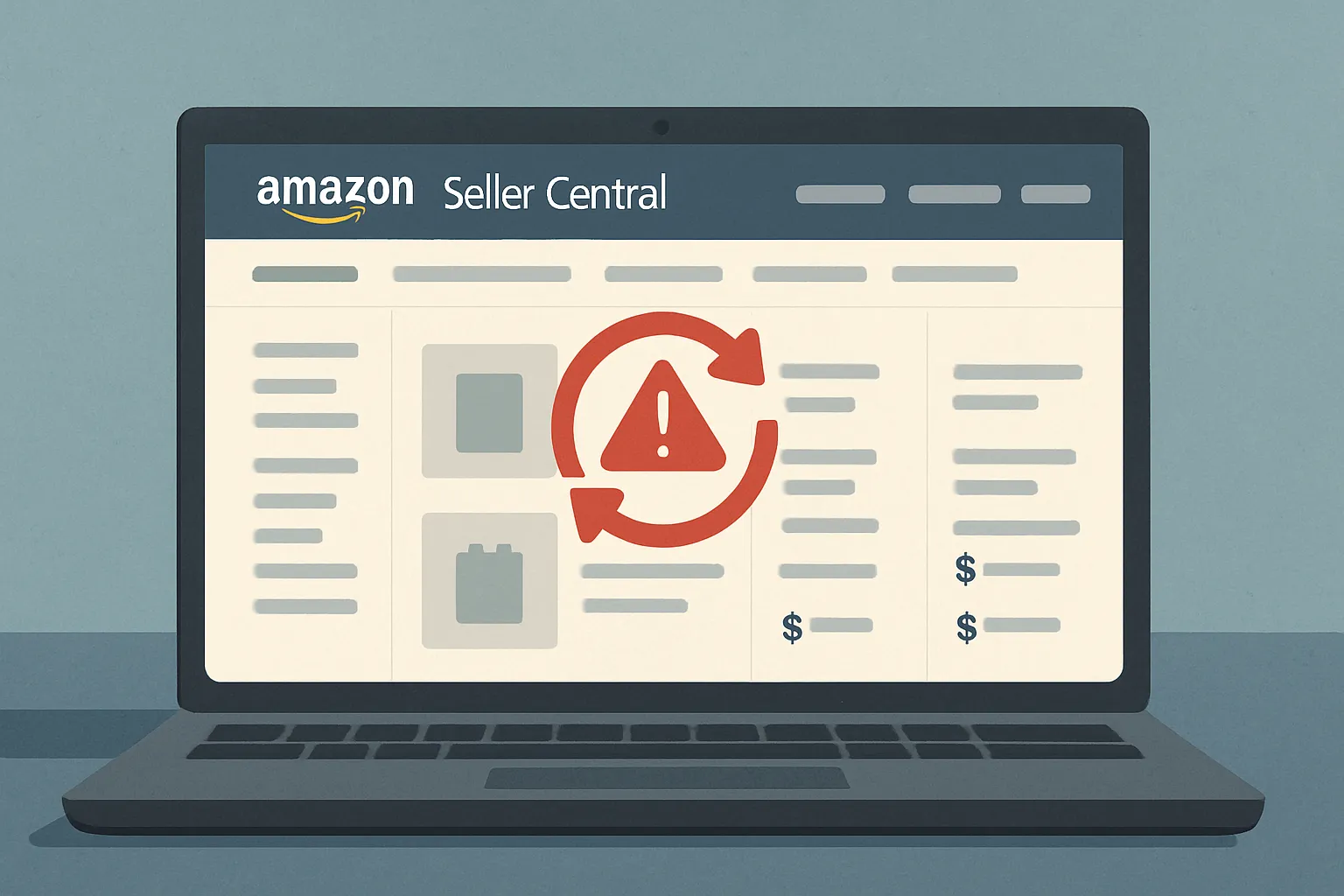Amazon Seller Central Dashboard in einer Laptop-Darstellung