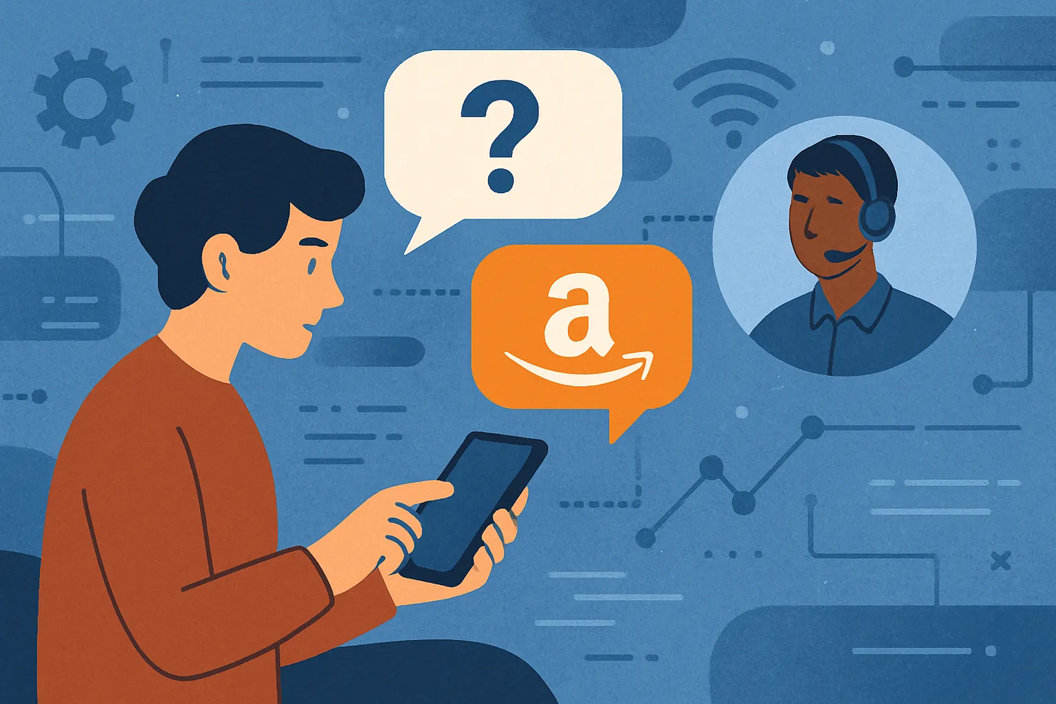 Ein Verkäufer kommuniziert mit dem Amazon-Support über ein Smartphone